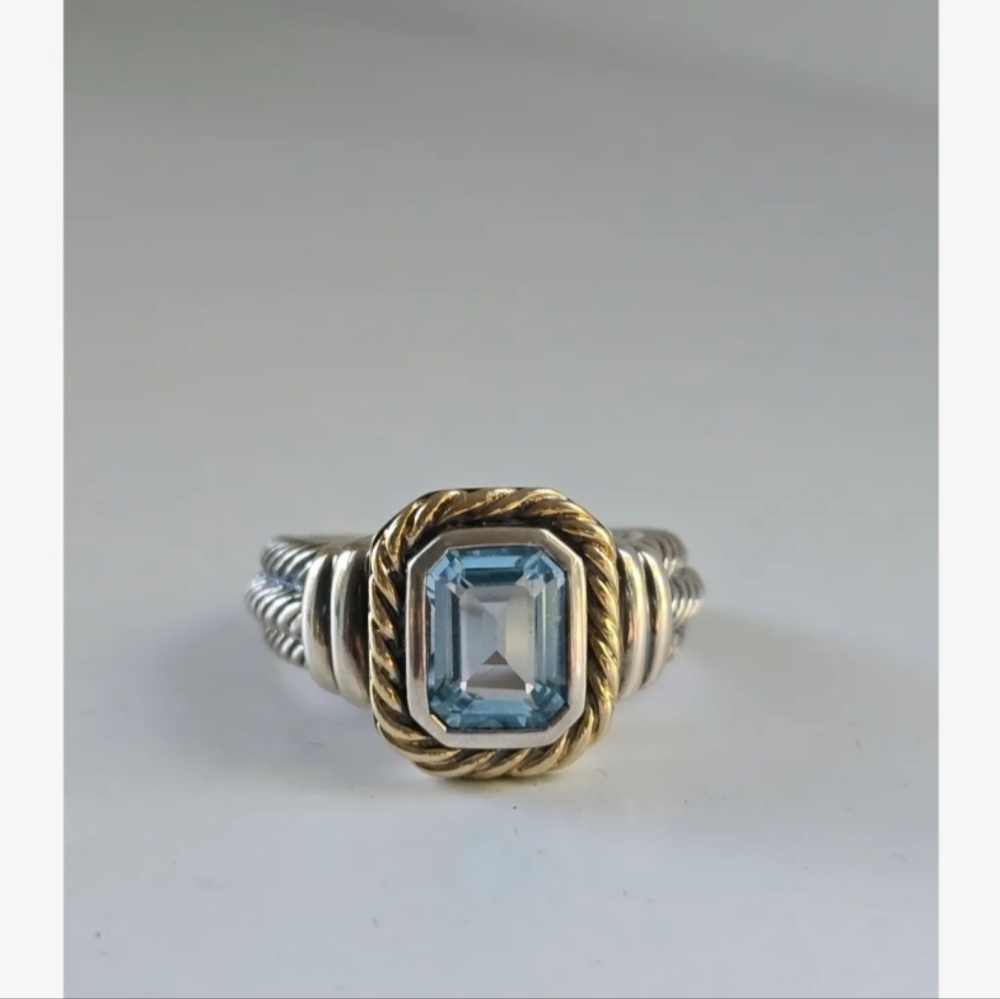 Estate Two-Tone Rope Ring with Light Blue Gem